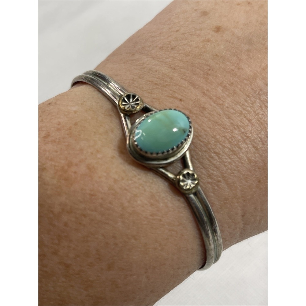 LITTLE C.R. Navajo, Dineh Native Arts Turquoise Sterling‎ Silver Cuff Bracelet